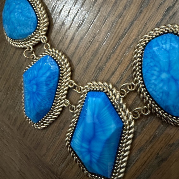 Turquoise Gold and Blue Statement‎ Necklace - Picture 2 of 3